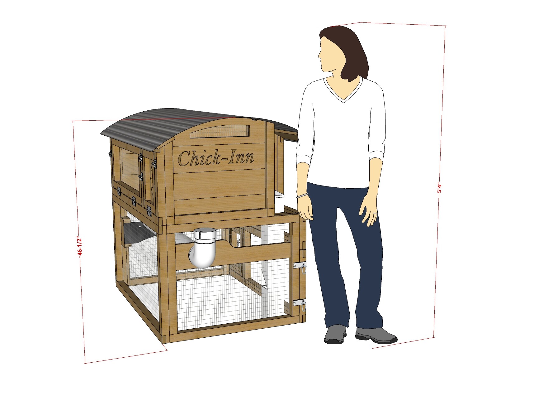 Starter Chicken Coop CAD Photo with Susan - Size Comparison