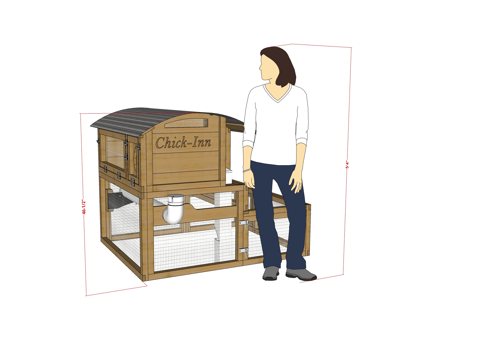 Starter XL Chicken Coop CAD Photo with Susan - Size Comparison