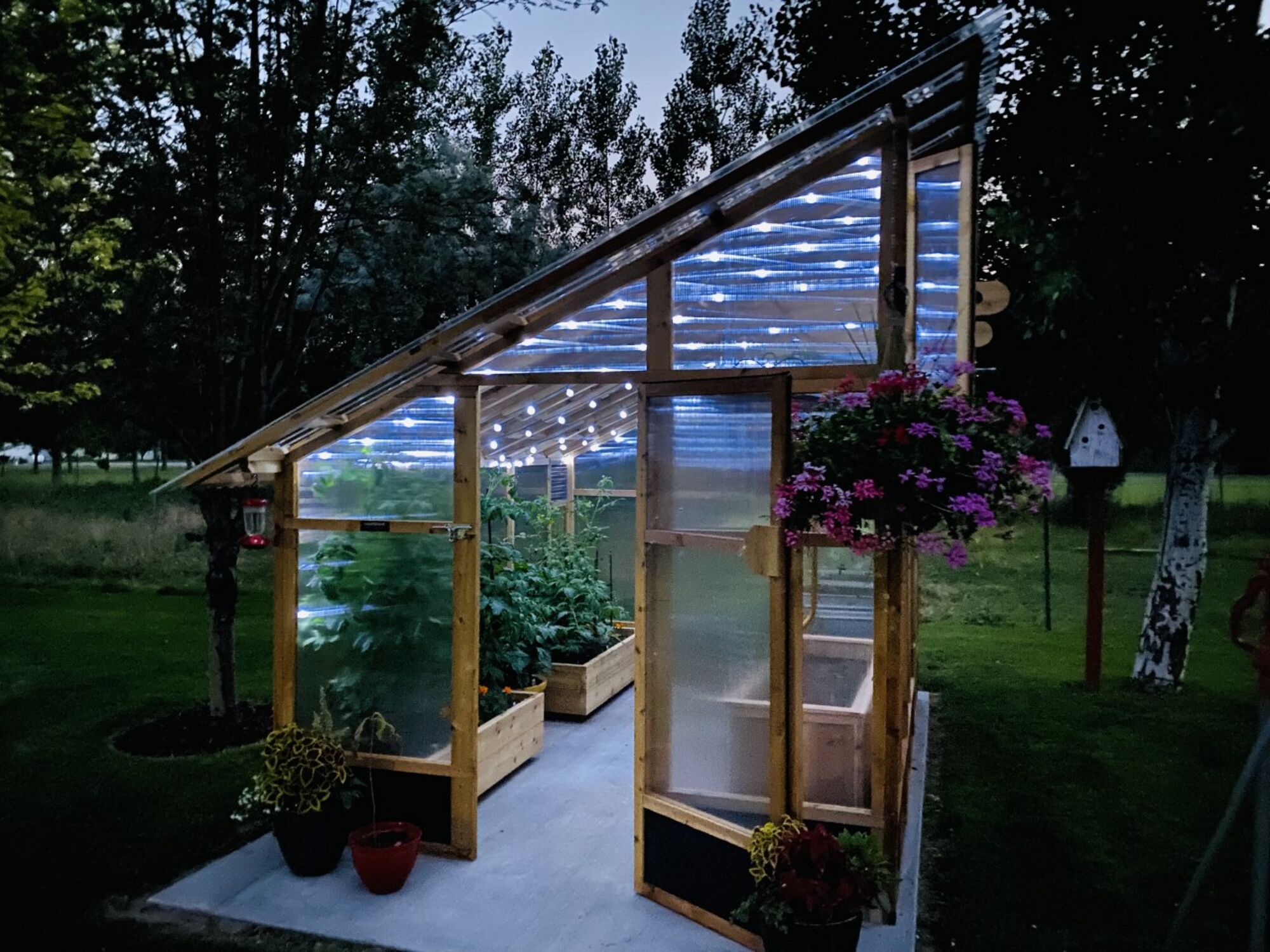 Slant-Roof Greenhouse Customer Photo on Concrete Slab