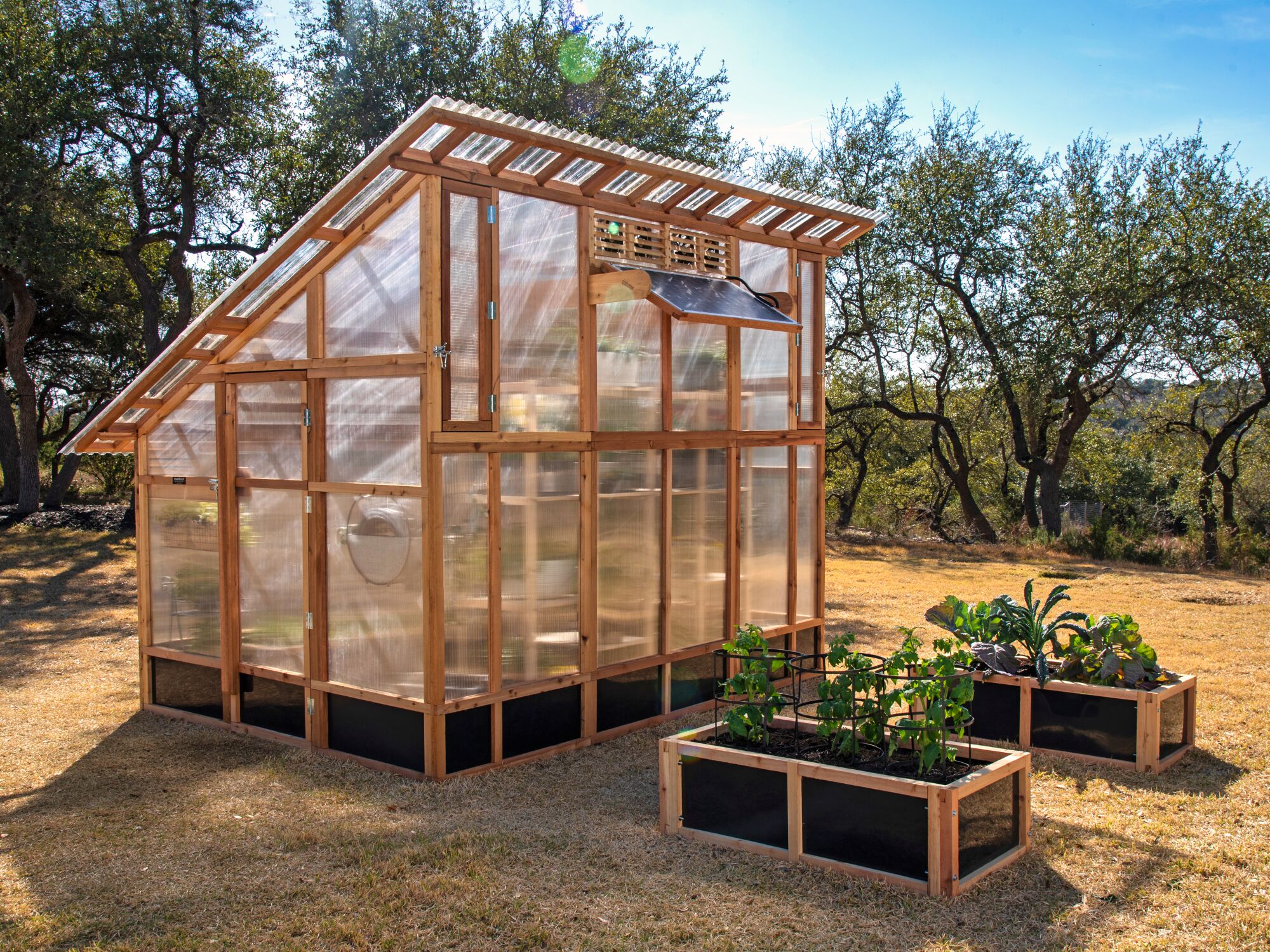 Slant-Roof-Greenhouse Exterior Front View