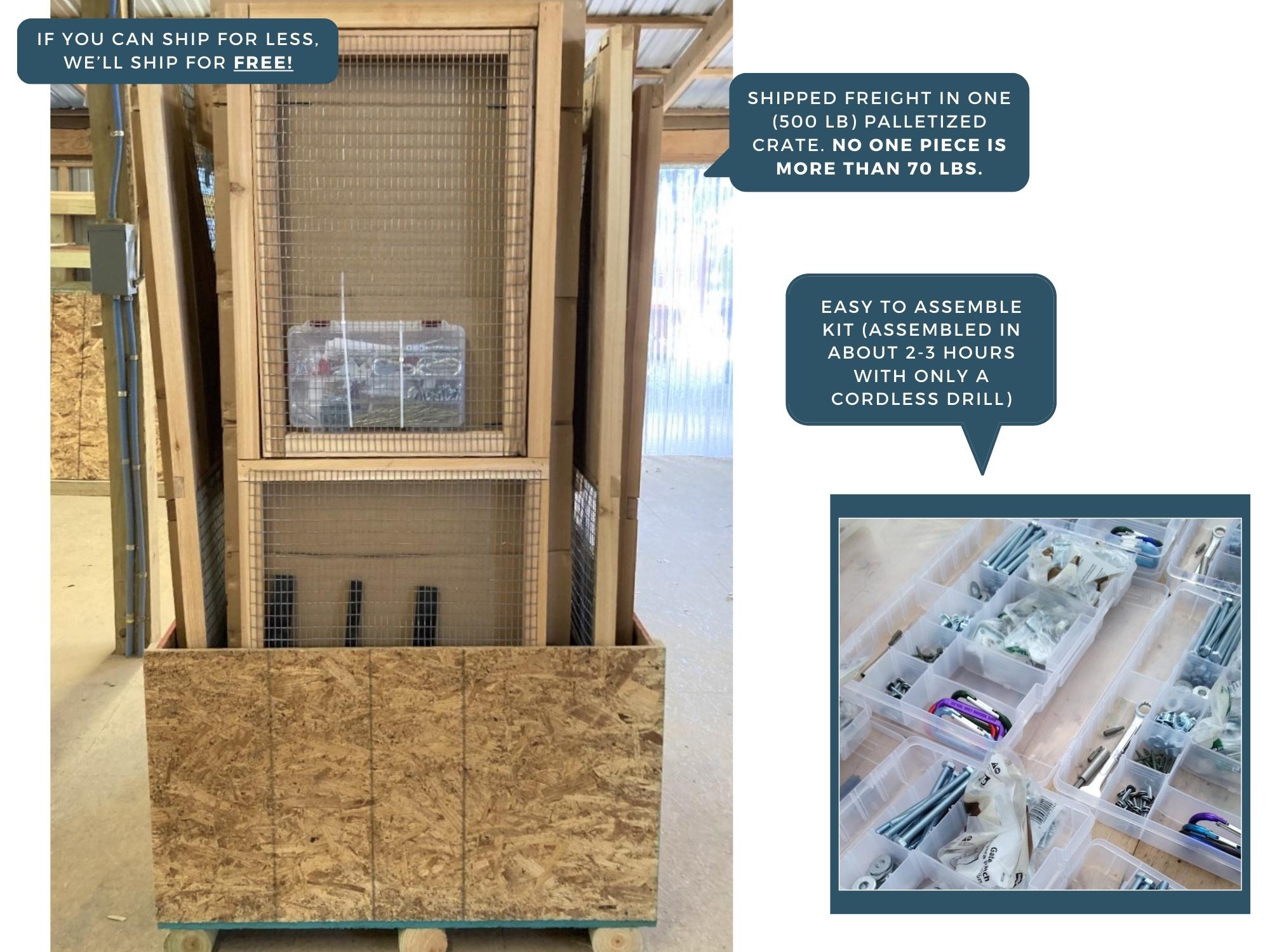 Loft Chicken Coop Packaged Crate Details and Assembly Kit