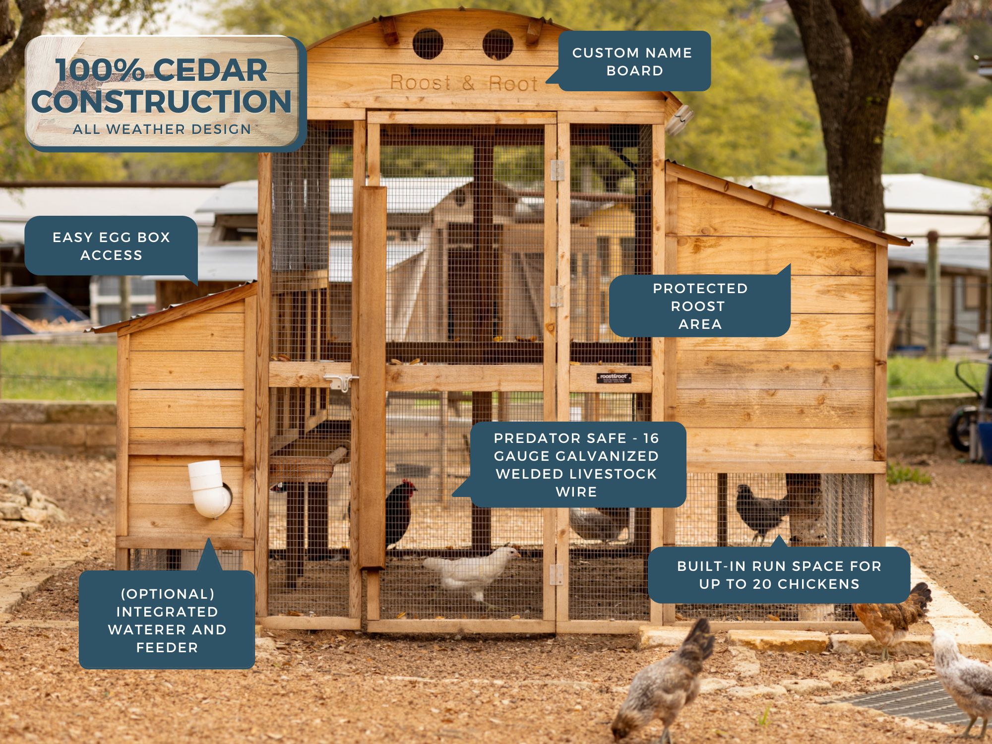 Walk-In Chicken Coop With Product Features Shown