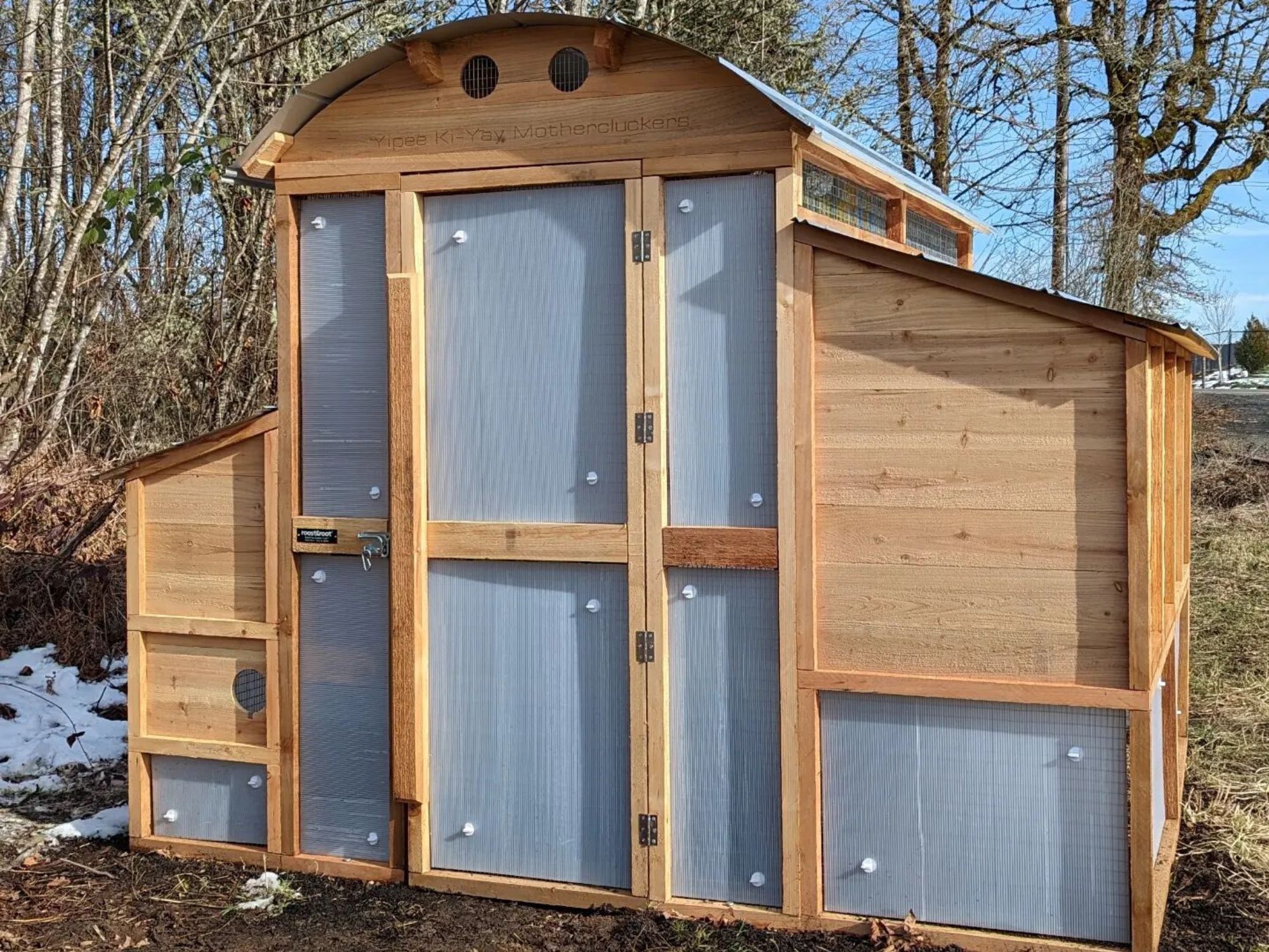 Round-Top-Walk-In-Chicken-Coop-with-Storm-Panels-front-view