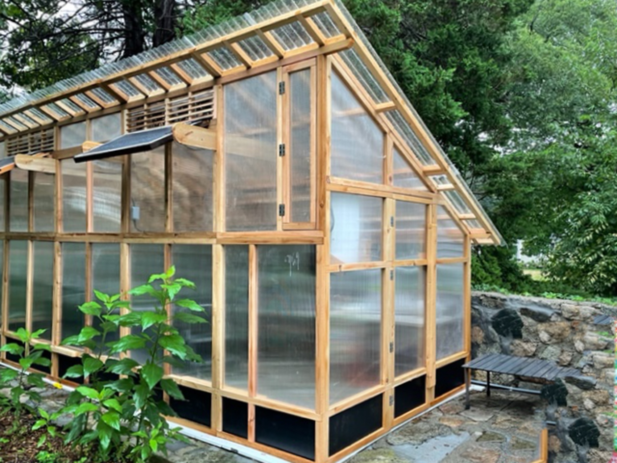 Slant Roof XL Greenhouse on Stone Foundation