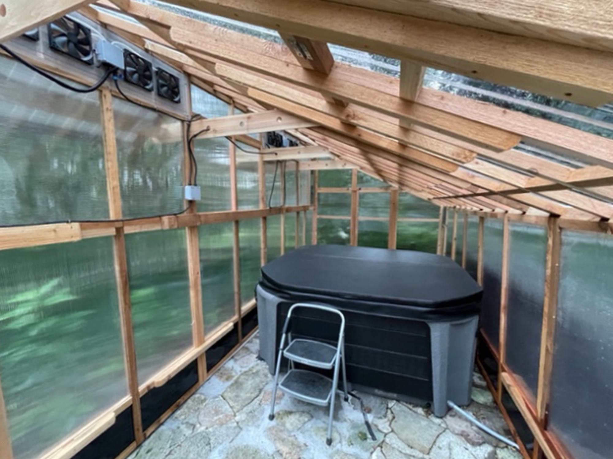 Slant Roof XL Greenhouse with Customer Hot Tub
