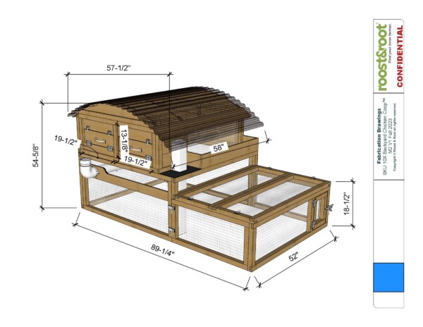 Dimensions for Roost & Root's All New Backyard XL Chicken Coop Model 2